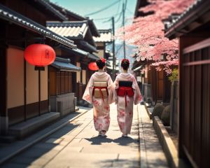 Two geishas walking