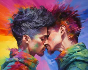 Two men kissing