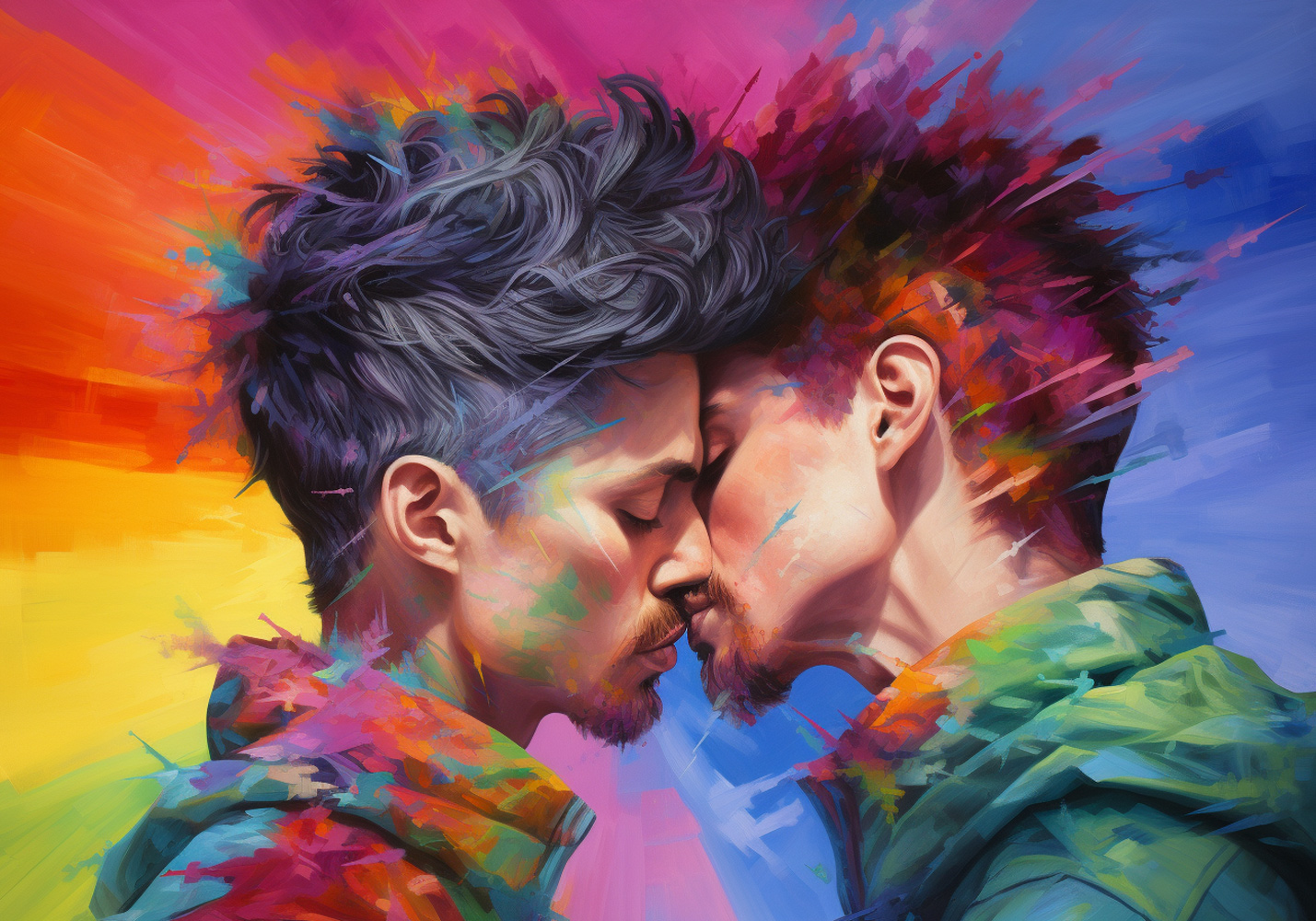Two men kissing