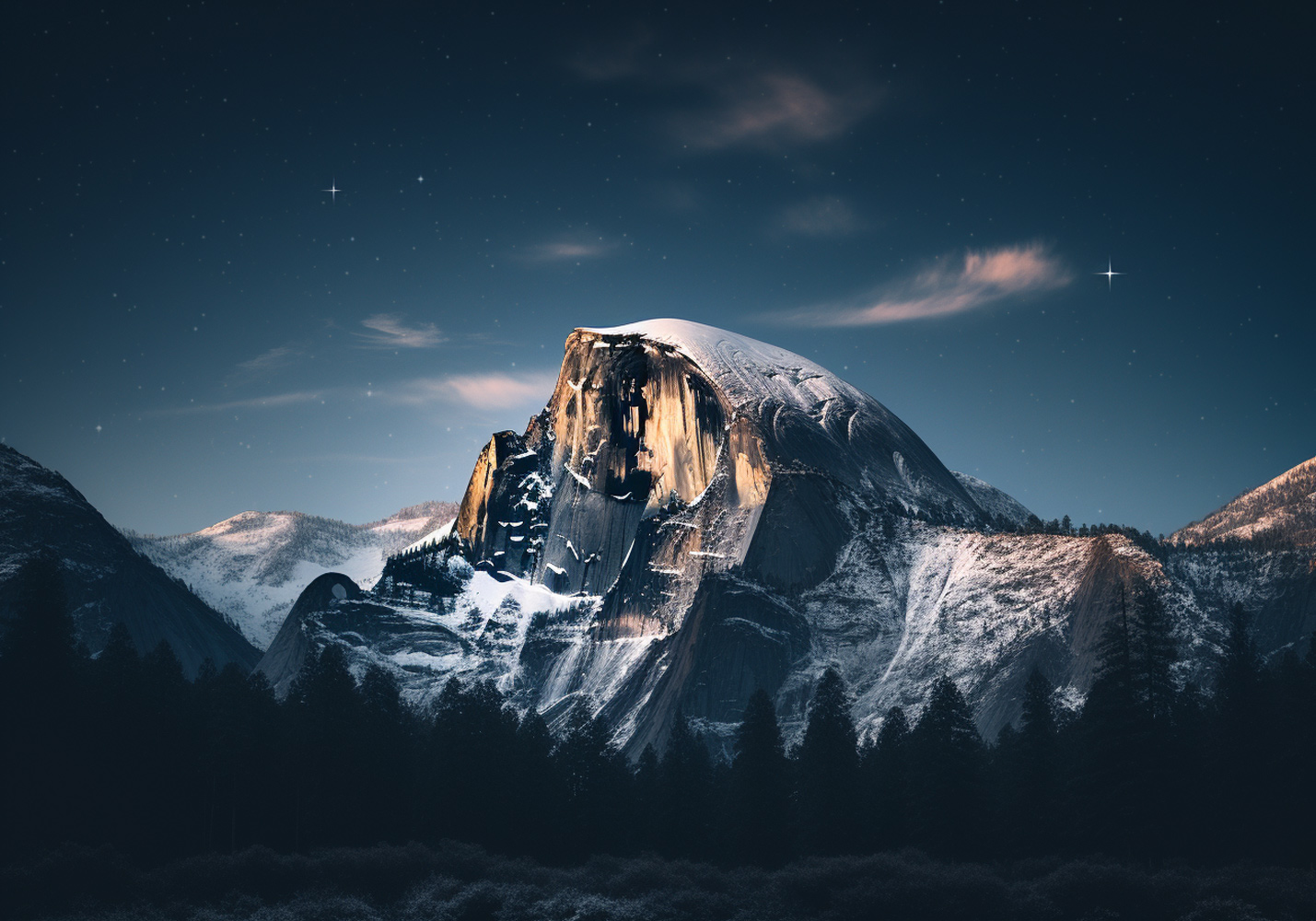 Snow Capped Mountain at Night