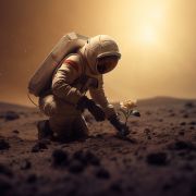 Astronaut and a flower