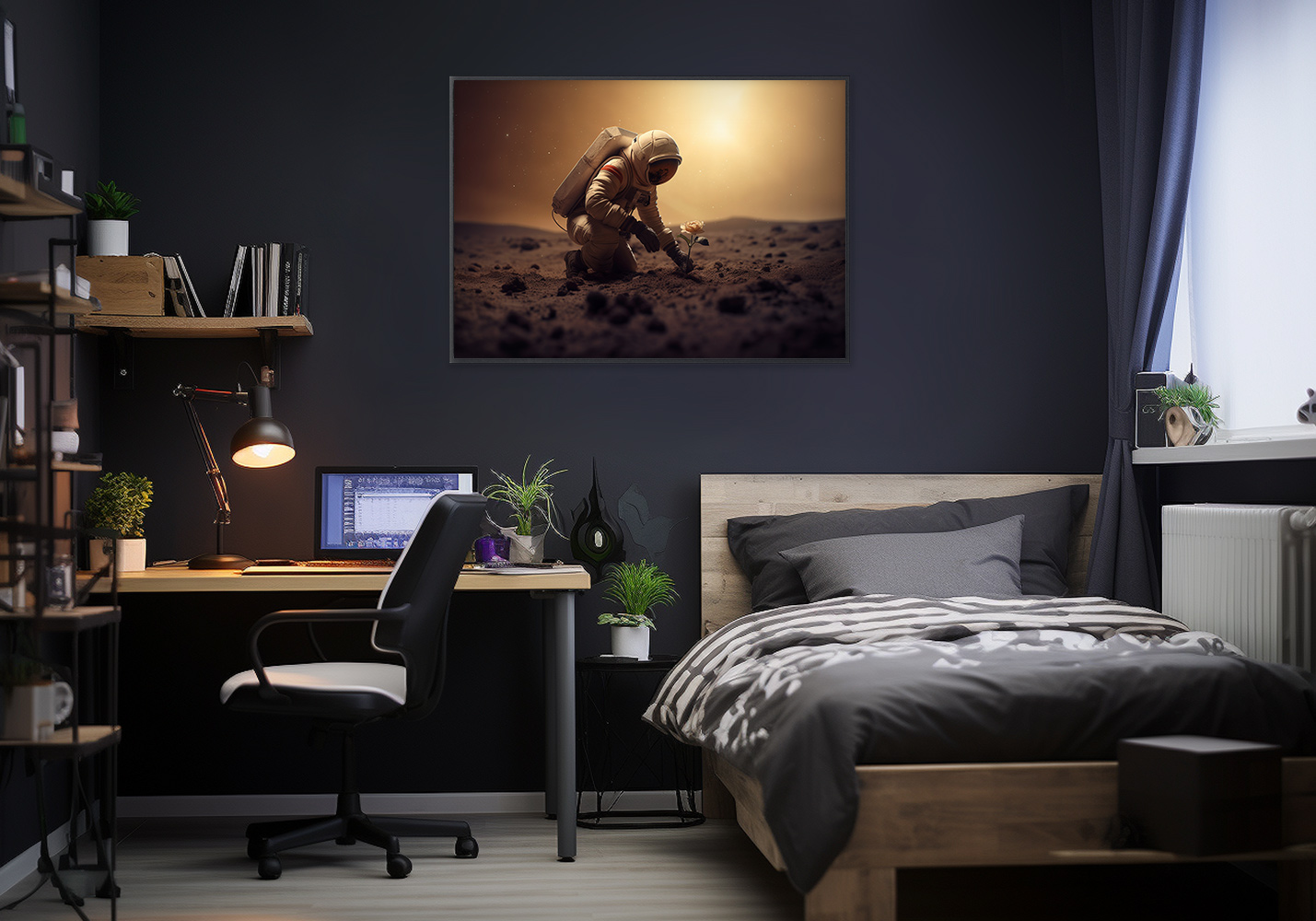 Astronaut and a flower