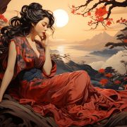 Girl in tree in Japan