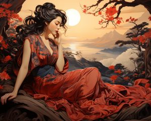 Girl in tree in Japan